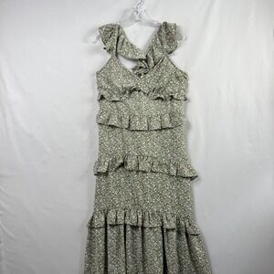 Altard State Maxi Dress Womens Large Ruffled Floral Green Beach Cottage Core